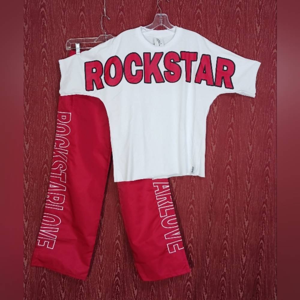 ROCKSTAR 2 Piece Red/White T-Shirt/Jogger Pants Set Unisex Size Small